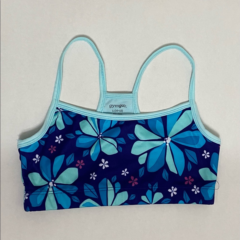 Gymboree Blue Floral Racerback Sports Bra Girls Large 10-12 Gymgo Active Yoga